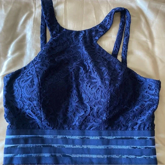 City Studios Fit & Flare Navy Blue Lace Eyelet Semi-Formal Mini Dress Size 9 D10 - Picture 4 of 10